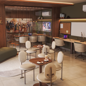 Estações de Trabalho , Sala de reunião ao fundo