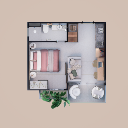 Planta Studio 28,60m²