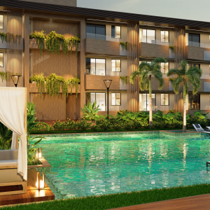 Lounge piscina noturno