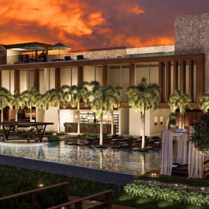 Piscina Fachada Noturna