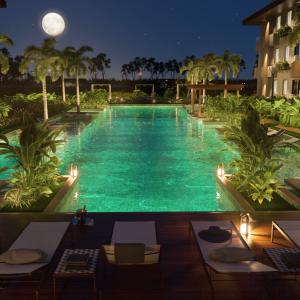 Vista Piscina Lounge Noturna