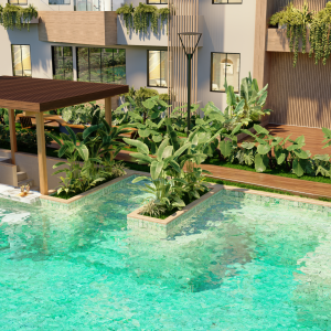 Vista piscina e ofuro